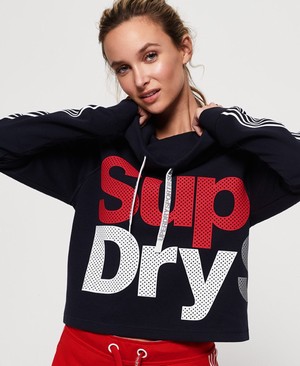 Superdry Athletico Crop Női Kapucnis Pulóver Sötétkék | RKHJY3964